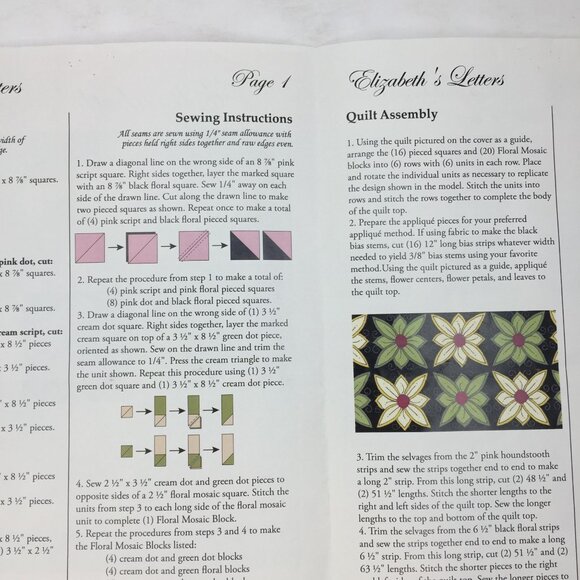 Henry Glass & Co Elizabeths Letters Quilt Pattern 63" x 63" Roses - Picture 2 of 5